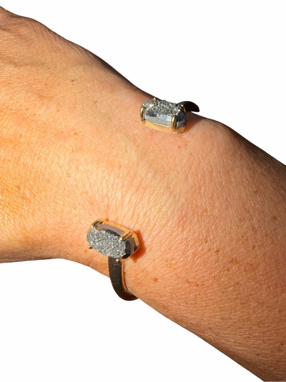 Kendra Scott Edie gold cuff bracelet featuring platinum drusy stones